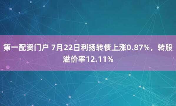 第一配资门户 7月22日利扬转债上涨0.87%，转股溢价率12.11%